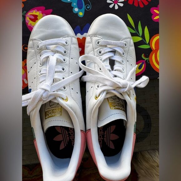 ADIDAS Stan-Smith sneaker, glory pink & metallic gold EUC SZ 6.5 - Picture 5 of 9
